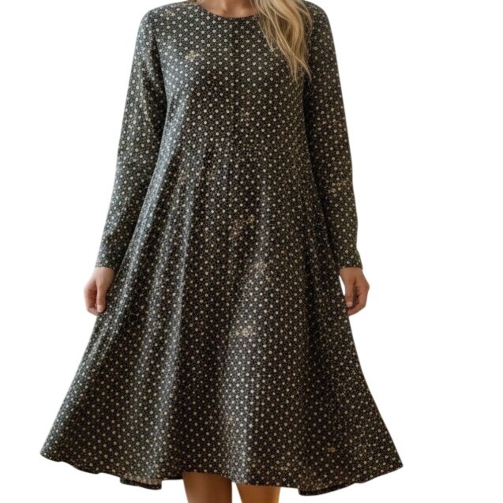 Magnolia Pearl Dress Women OS Black Geometric Floral Cotton Boho Lagenlook